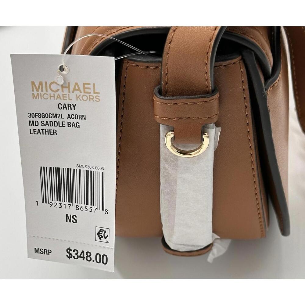 MICHAEL KORS Cary Medium Leather Saddle Bag Acorn Brown Great Fall Color NWT - Picture 7 of 9
